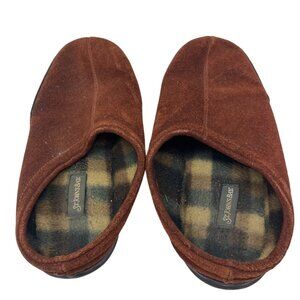 St. Johns Bay Mens Suede Slip-On Slippers With Plaid Lining & Rubber Soles 70e